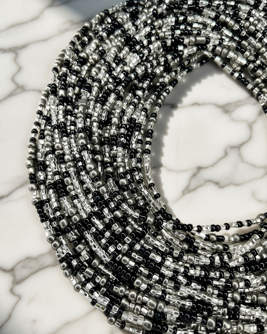 Black and silver waist beads for protection calm and dignity 