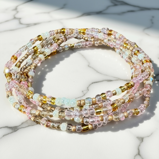 Crystal anklet, pink beaded anklet, intentional jewelry 